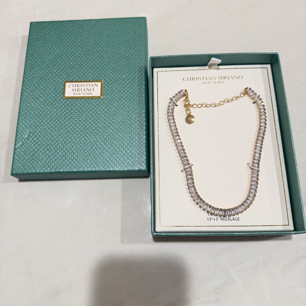 NEW Christian Siriano Necklace Women Baguette‎ Cubic Zirconia Tennis 13+3 Inch